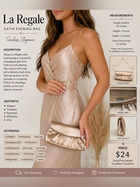 La Regale Shimmery Gold Evening Clutch with Chain Strap